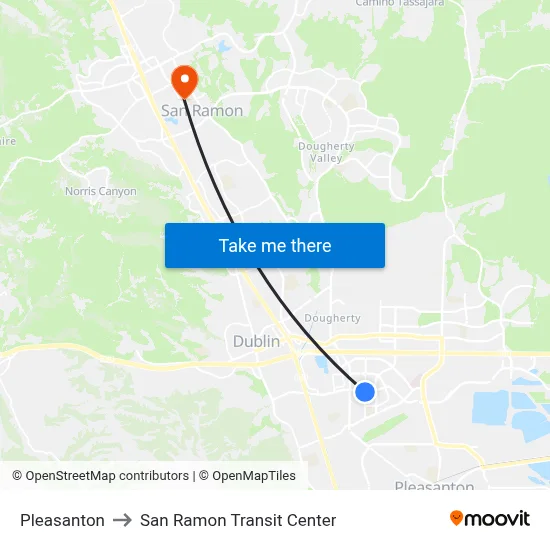 Pleasanton to San Ramon Transit Center map