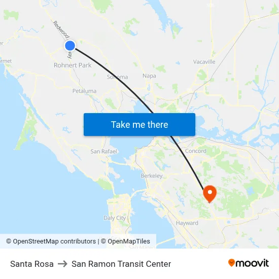 Santa Rosa to San Ramon Transit Center map