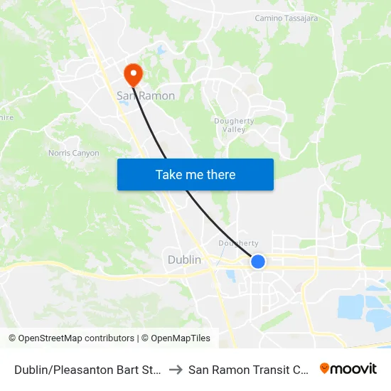 Dublin/Pleasanton Bart Station to San Ramon Transit Center map