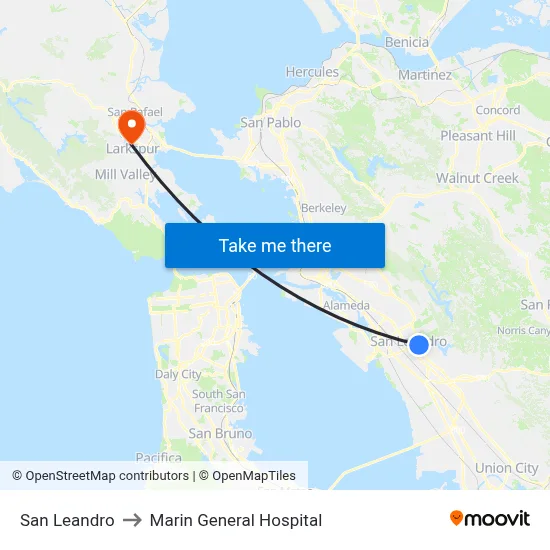 San Leandro to Marin General Hospital map