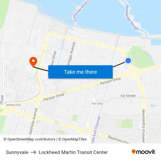 Sunnyvale to Lockheed Martin Transit Center map