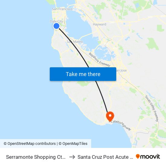 Serramonte Shopping Ctr-Bay 3 to Santa Cruz Post Acute Rehab map