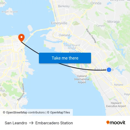 San Leandro to Embarcadero Station map
