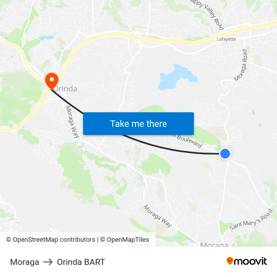 Moraga to Orinda BART map