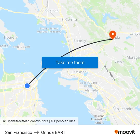 San Francisco to Orinda BART map