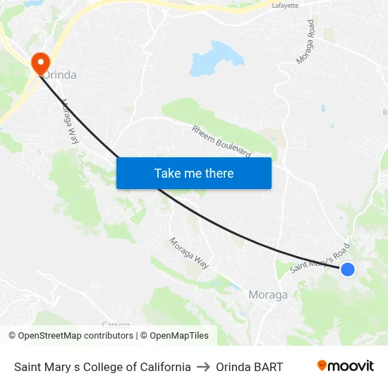 Saint Mary s College of California to Orinda BART map