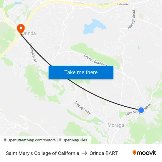 Saint Mary's College of California, 1928 St Marys Rd to Orinda BART map