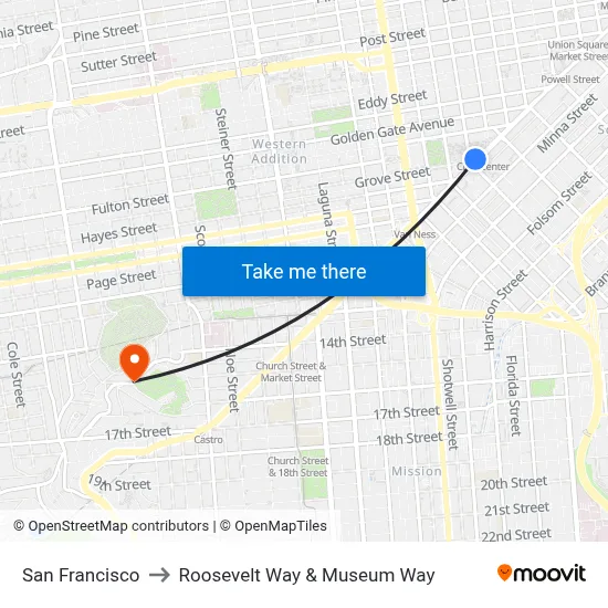 San Francisco to Roosevelt Way & Museum Way map