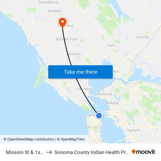 Mission St & 1st St to Sonoma County Indian Health Project map