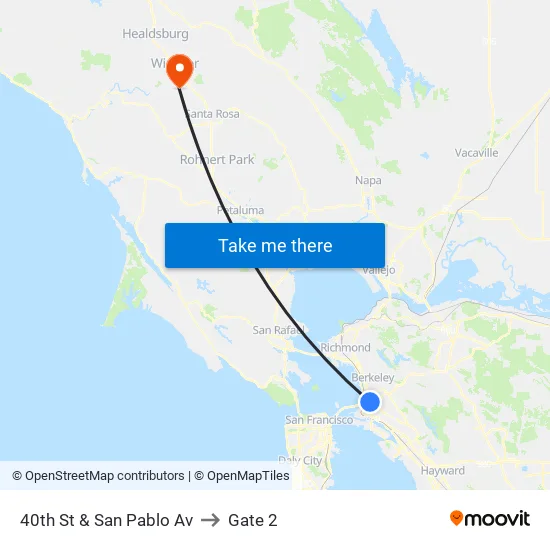 40th St & San Pablo Av to Gate 2 map