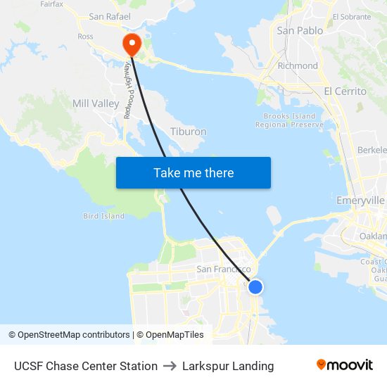UCSF Chase Center Station to Larkspur Landing map