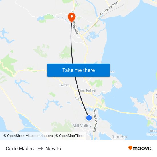 Corte Madera to Novato map