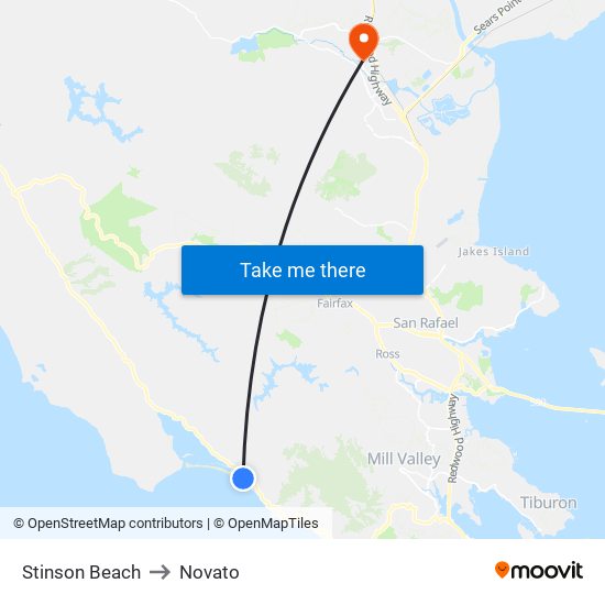 Stinson Beach to Novato map