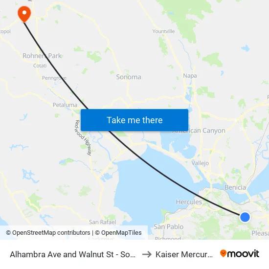 Alhambra Ave and Walnut St - Southbound to Kaiser Mercury Way map