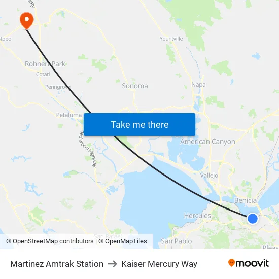 Martinez Amtrak Station to Kaiser Mercury Way map