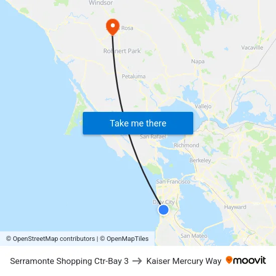 Serramonte Shopping Ctr-Bay 3 to Kaiser Mercury Way map