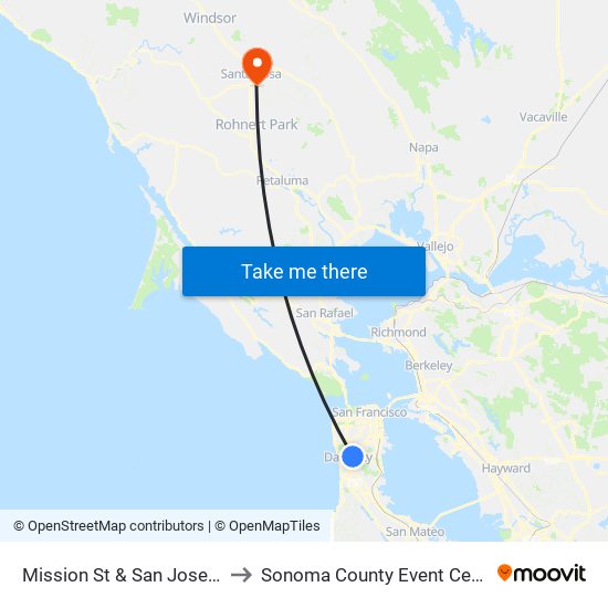 Mission St & San Jose Ave/Wellington Ave to Sonoma County Event Center at the Fairgrounds map