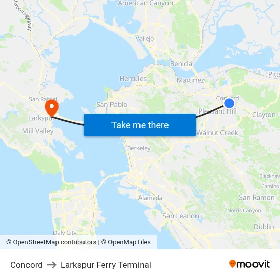 Concord to Larkspur Ferry Terminal map