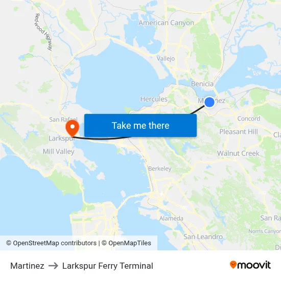 Martinez to Larkspur Ferry Terminal map