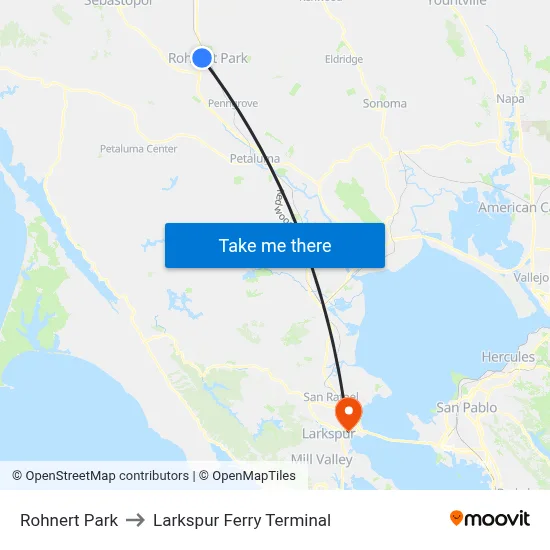 Rohnert Park to Larkspur Ferry Terminal map