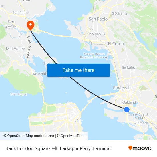 Jack London Square to Larkspur Ferry Terminal map
