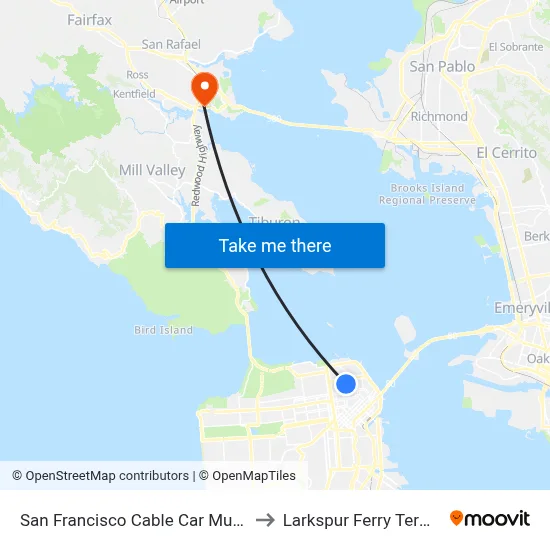 San Francisco Cable Car Museum to Larkspur Ferry Terminal map