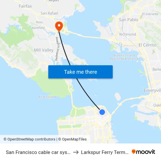 San Francisco cable car system to Larkspur Ferry Terminal map