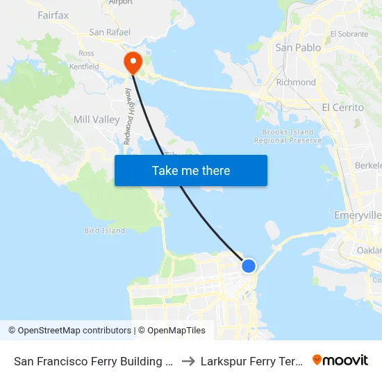 San Francisco Ferry Building Station to Larkspur Ferry Terminal map