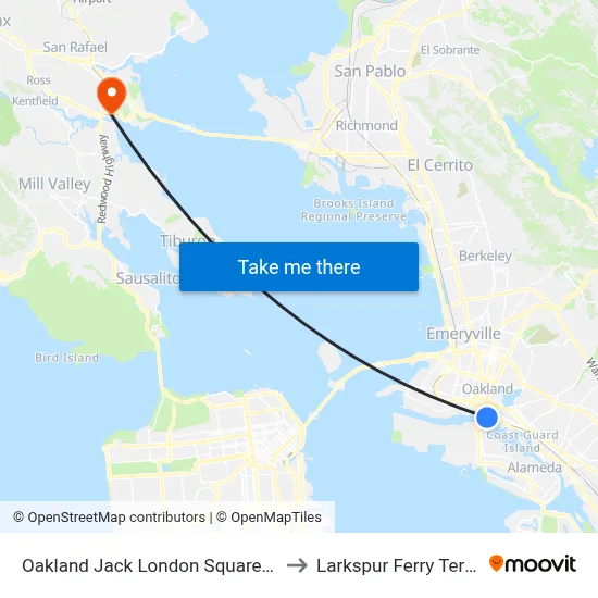 Oakland Jack London Square Station to Larkspur Ferry Terminal map