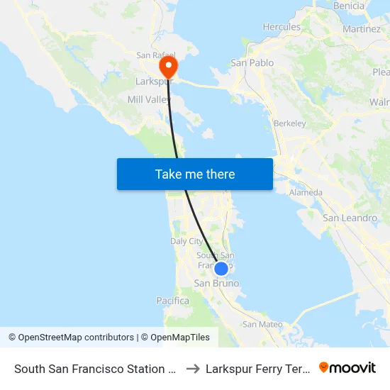 South San Francisco Station Caltrain to Larkspur Ferry Terminal map
