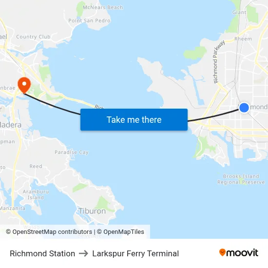 Richmond Station to Larkspur Ferry Terminal map