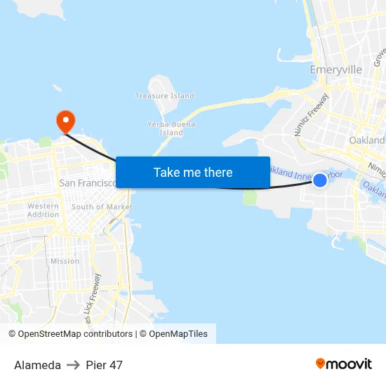 Alameda to Pier 47 map
