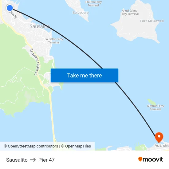 Sausalito to Pier 47 map