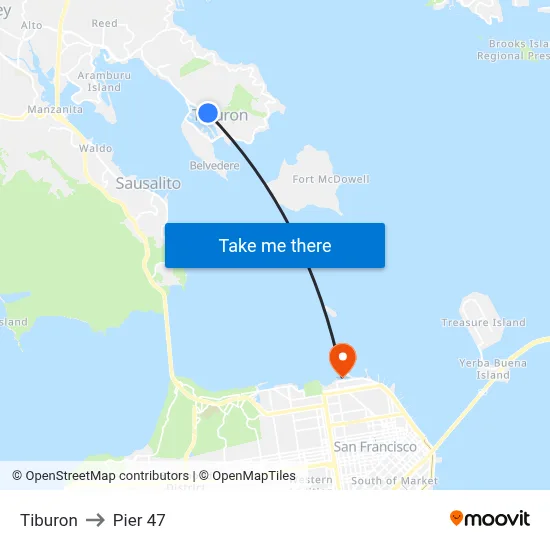 Tiburon to Pier 47 map