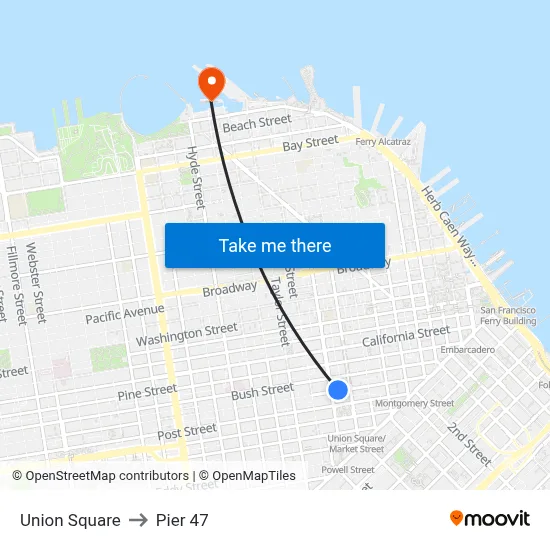 Union Square to Pier 47 map