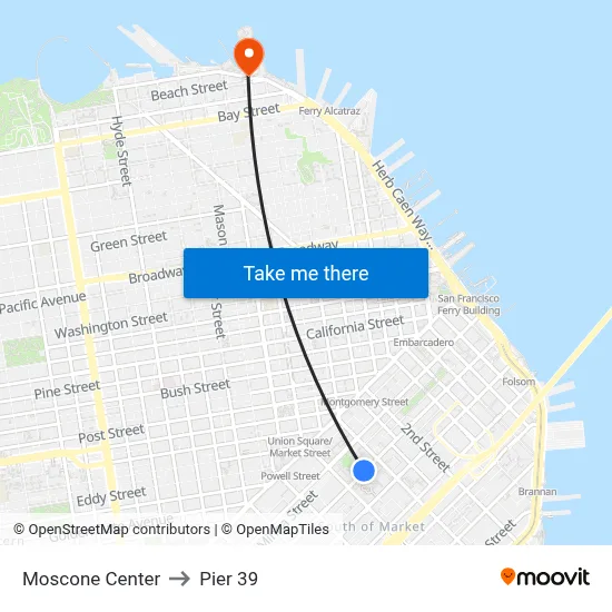 Moscone Center to Pier 39 map