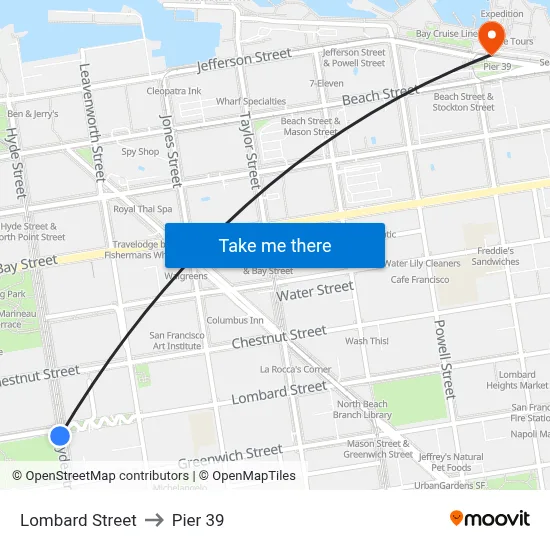 Lombard Street to Pier 39 map