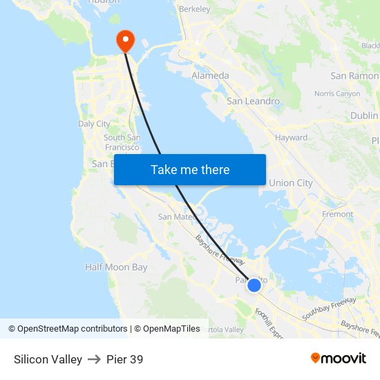 Silicon Valley to Pier 39 map