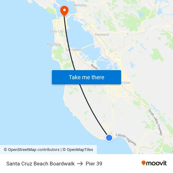 Santa Cruz Beach Boardwalk to Pier 39 map