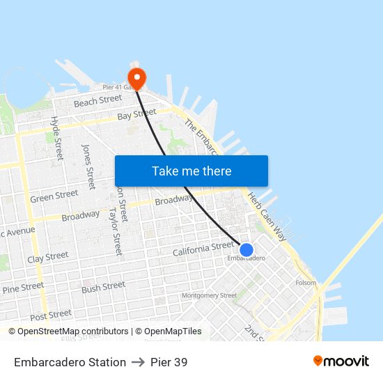 Embarcadero Station to Pier 39 map