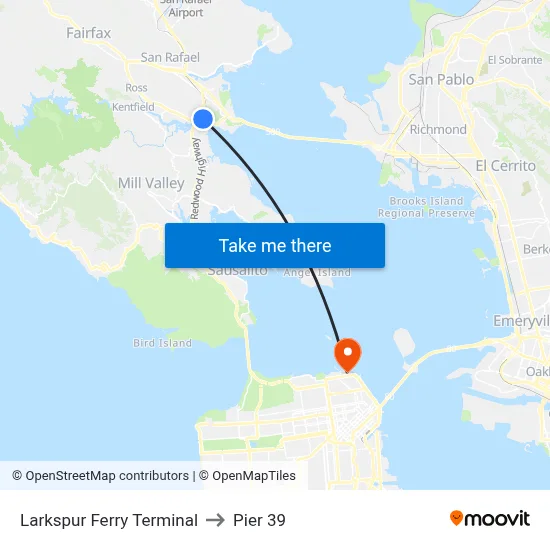 Larkspur Ferry Terminal to Pier 39 map