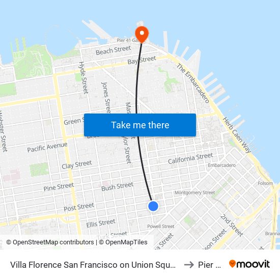 Villa Florence San Francisco on Union Square to Pier 39 map