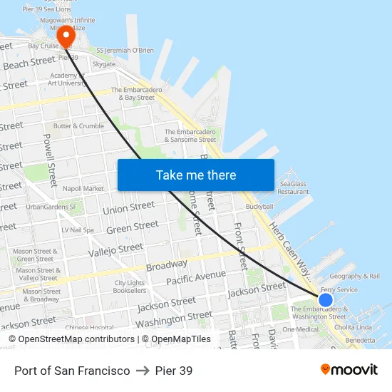 Port of San Francisco to Pier 39 map
