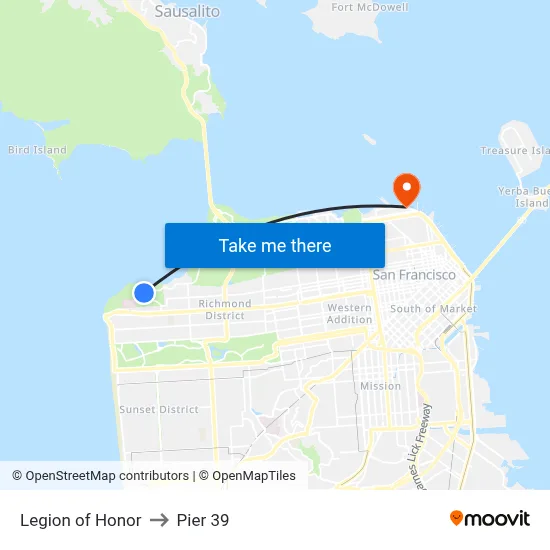 Legion of Honor to Pier 39 map