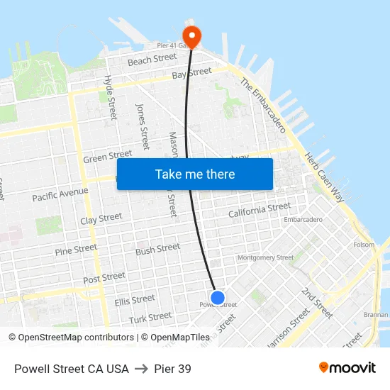 Powell Street CA USA to Pier 39 map