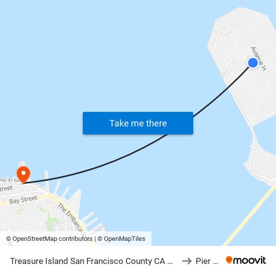 Treasure Island San Francisco County CA USA to Pier 39 map