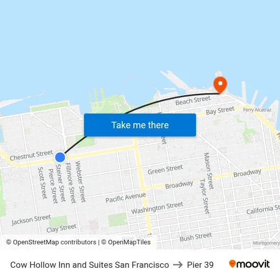 Cow Hollow Inn and Suites San Francisco to Pier 39 map