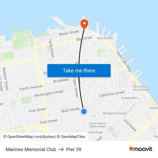 Marines Memorial Club to Pier 39 map