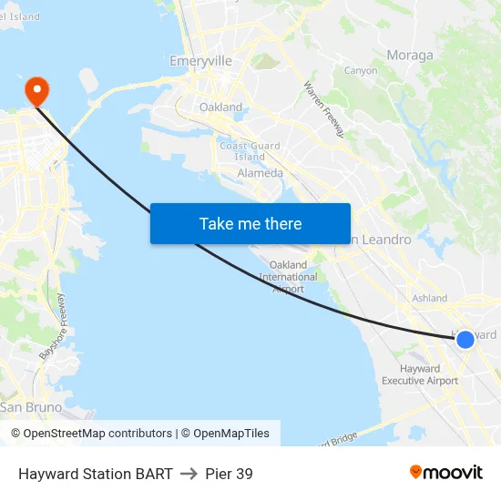 Hayward Station BART to Pier 39 map