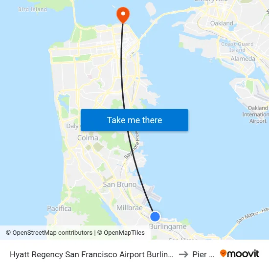 Hyatt Regency San Francisco Airport Burlingame to Pier 39 map